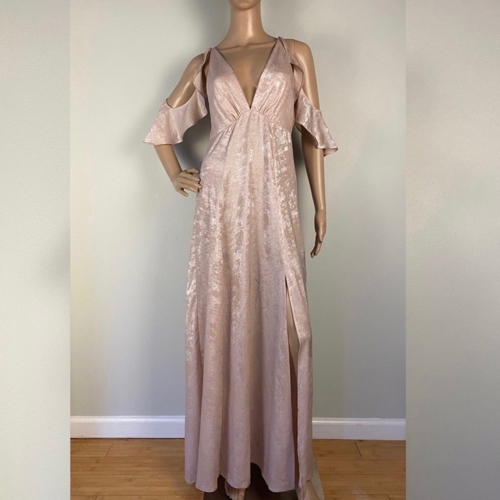 NEW TOPSHOP FOIL COLD-SHOULDER MAXI DRESS - Picture 2 of 8